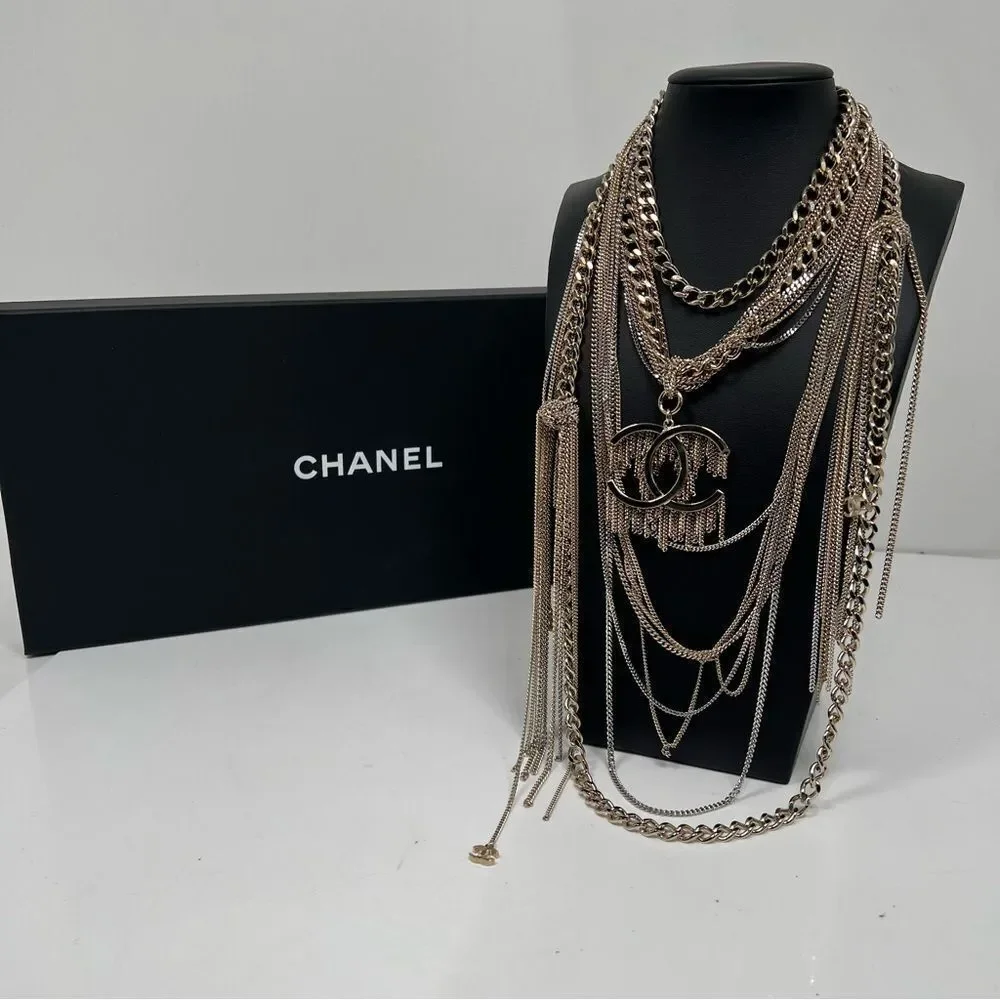 Chanel CC Multilayer  Metal Necklace Choker With Box